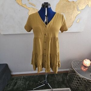 Elegant Mustard Button-Down Dress